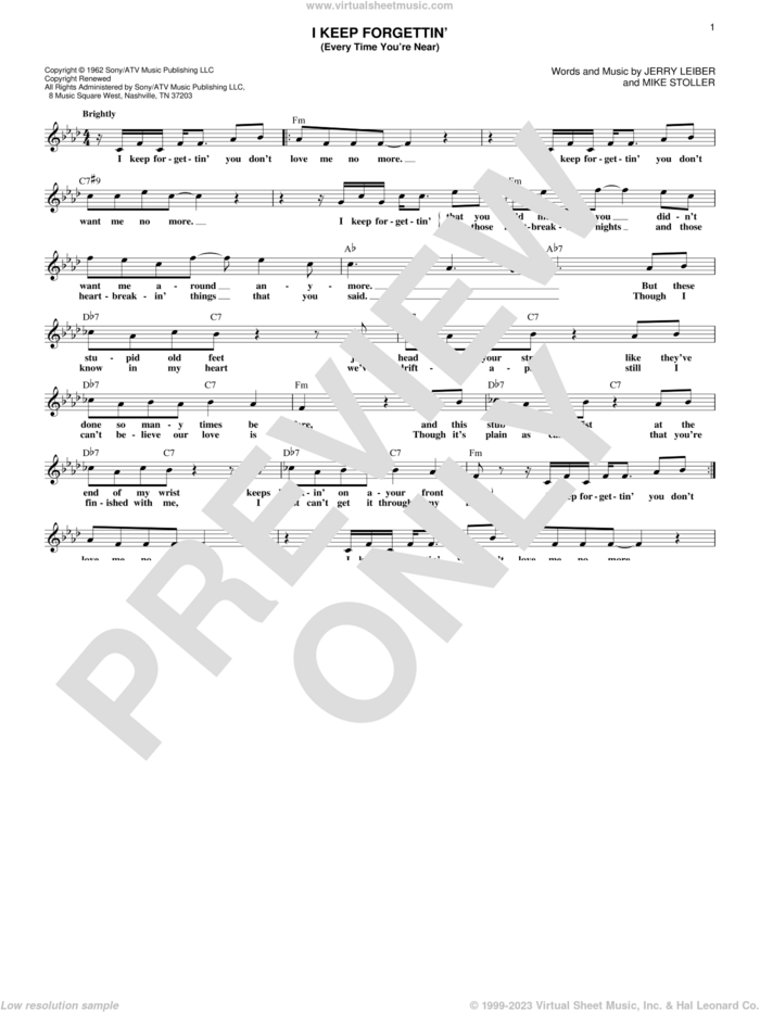 I Keep Forgettin' (Every Time You're Near) sheet music for voice and other instruments (fake book) by Michael McDonald, Jerry Leiber and Mike Stoller, intermediate skill level