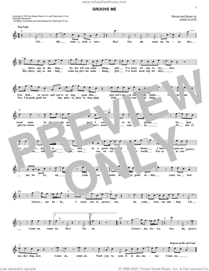 Groove Me sheet music for voice and other instruments (fake book) by King Floyd, intermediate skill level