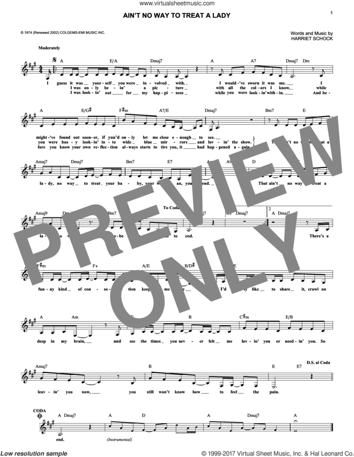 Ain't No Way To Treat A Lady sheet music for voice and other instruments (fake book) by Helen Reddy and Harriet Schock, intermediate skill level