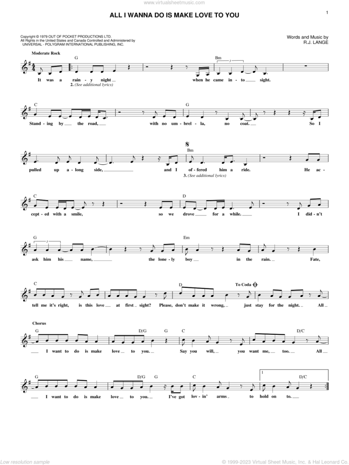 All I Wanna Do Is Make Love To You sheet music for voice and other instruments (fake book) by Robert John Lange, intermediate skill level