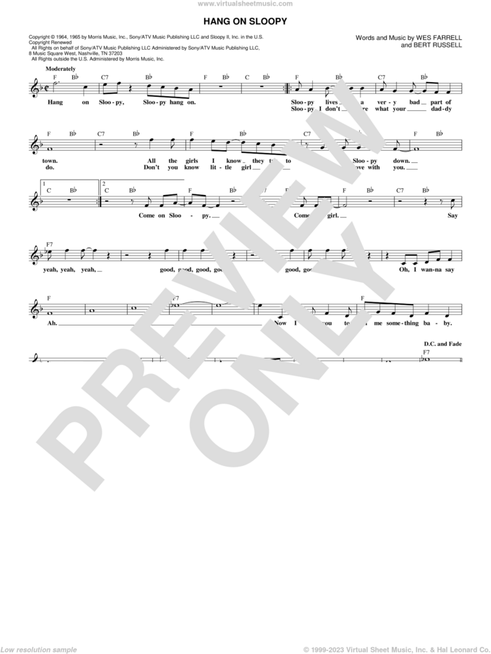 Hang On Sloopy sheet music for voice and other instruments (fake book) by The McCoys, Bert Russell and Wes Farrell, intermediate skill level