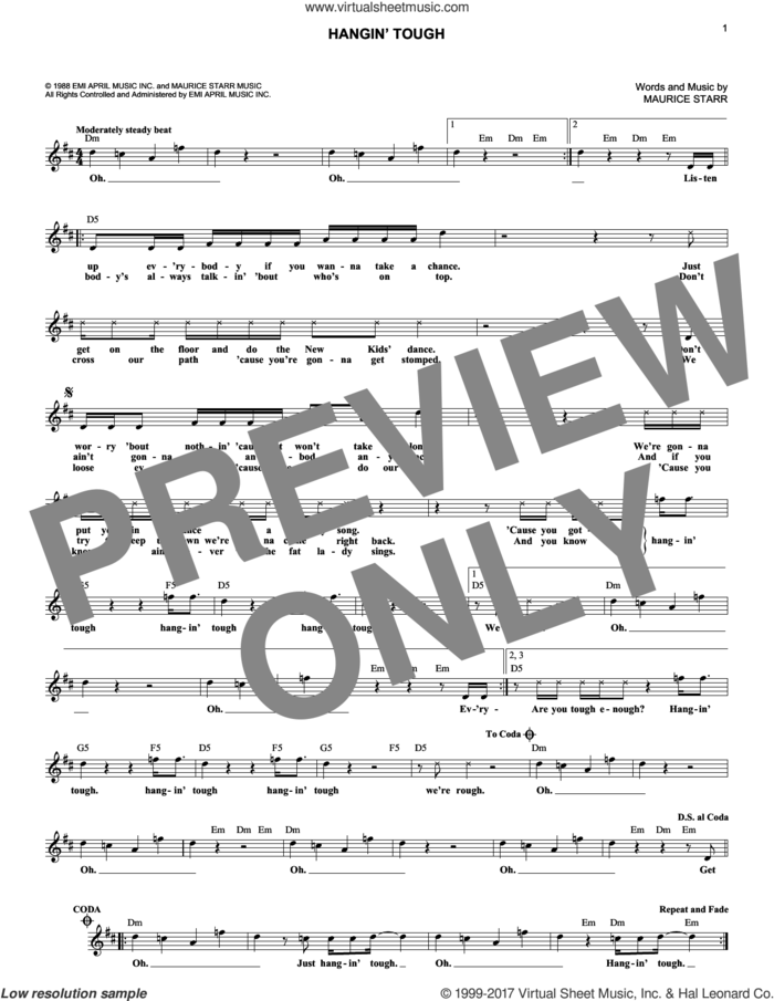 Hangin' Tough sheet music for voice and other instruments (fake book) by New Kids On The Block and Maurice Starr, intermediate skill level