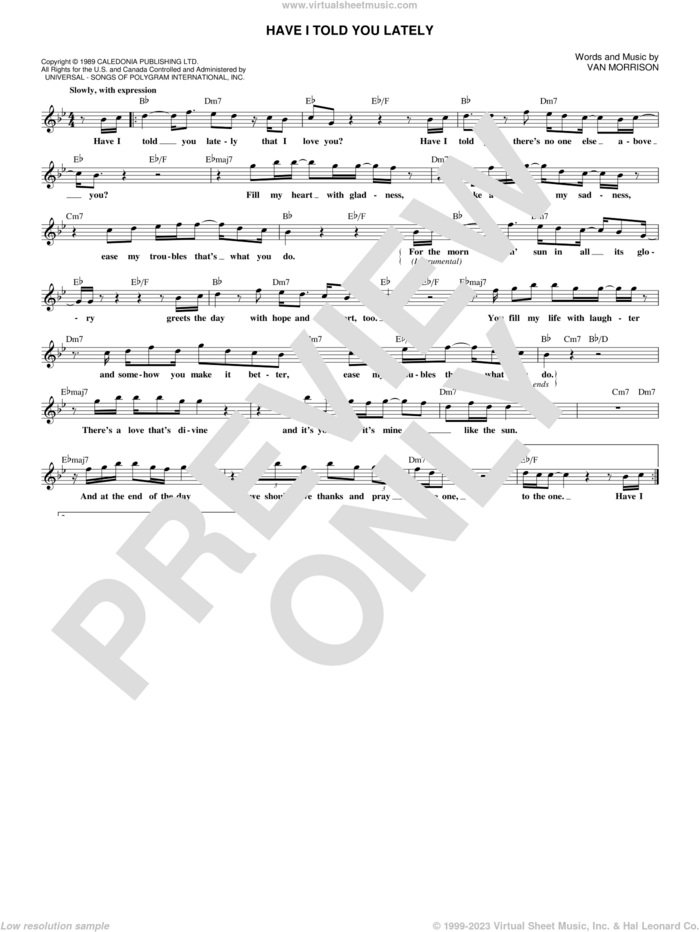 Have I Told You Lately sheet music for voice and other instruments (fake book) by Van Morrison and Rod Stewart, intermediate skill level