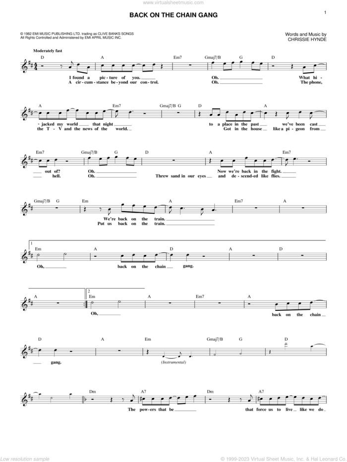 Back On The Chain Gang sheet music for voice and other instruments (fake book) by Pretenders and Chrissie Hynde, intermediate skill level
