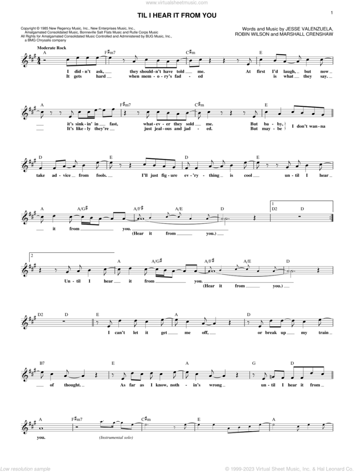 Til I Hear It From You sheet music for voice and other instruments (fake book) by Gin Blossoms, Jesse Valenzuela, Marshall Crenshaw and Robin Wilson, intermediate skill level