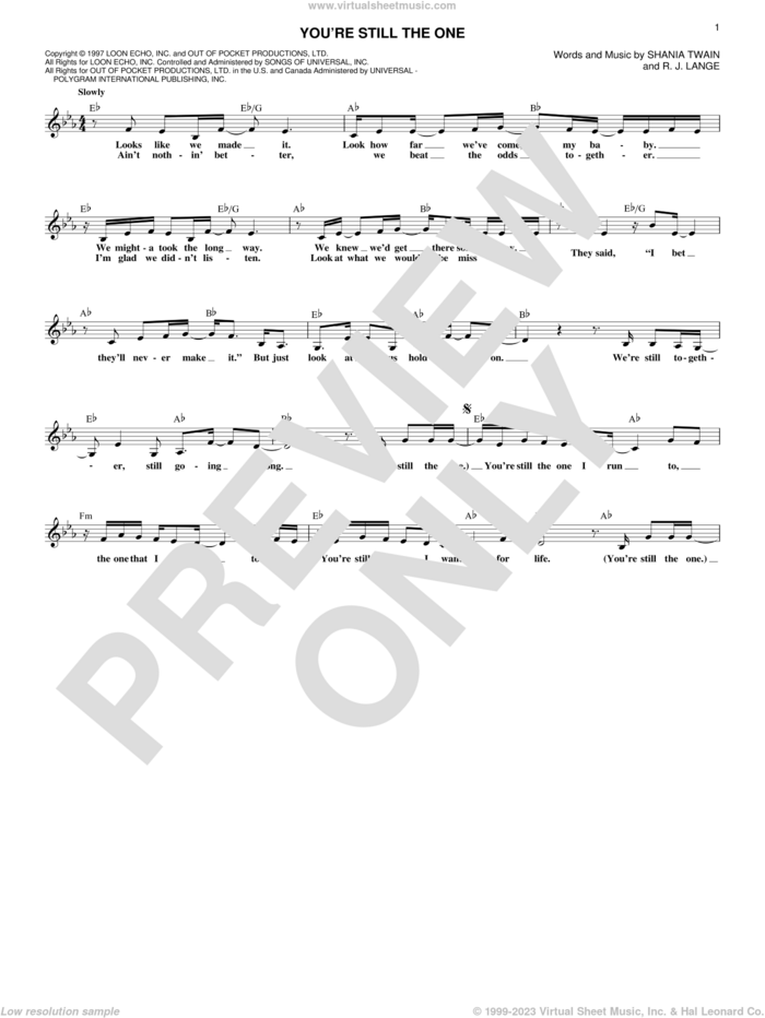 You're Still The One sheet music for voice and other instruments (fake book) by Shania Twain and Robert John Lange, intermediate skill level