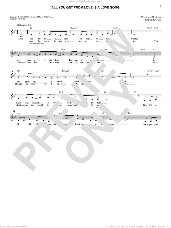 All You Get From Love Is A Love Song sheet music for voice and other instruments (fake book) by Carpenters and Steve Eaton, intermediate skill level