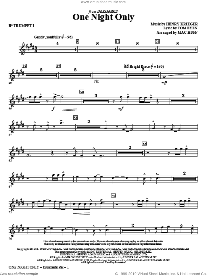 One Night Only (from Dreamgirls) (complete set of parts) sheet music for orchestra/band by Mac Huff, Henry Krieger and Tom Eyen, intermediate skill level