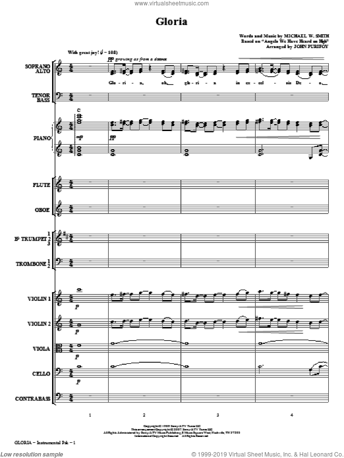 Gloria (arr. John Purifoy) (COMPLETE) sheet music for orchestra/band (chamber ensemble) by John Purifoy and Michael W. Smith, intermediate skill level
