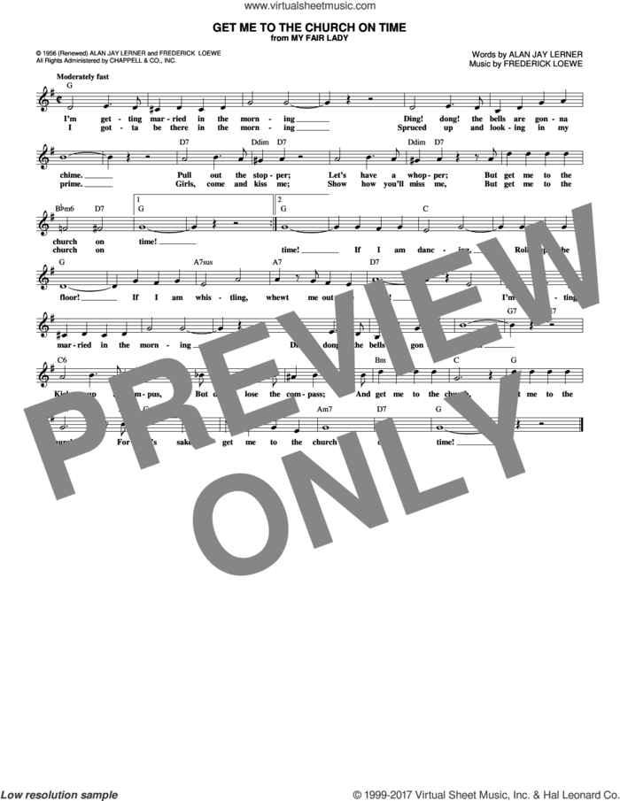 Get Me To The Church On Time sheet music for voice and other instruments (fake book) by Alan Jay Lerner and Frederick Loewe, intermediate skill level