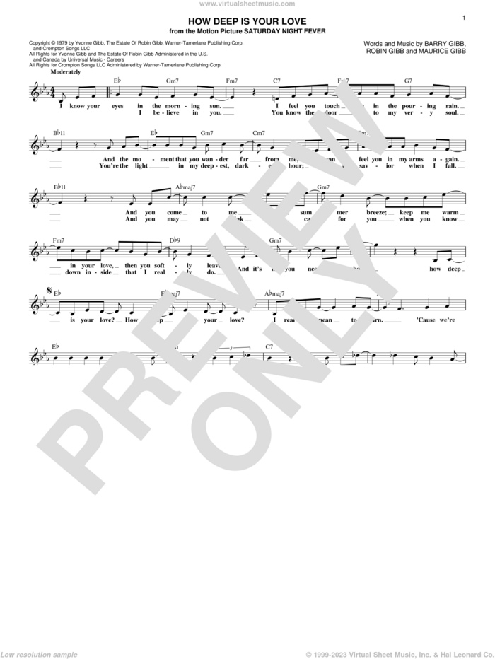 How Deep Is Your Love sheet music for voice and other instruments (fake book) by Barry Gibb, Bee Gees, Maurice Gibb and Robin Gibb, intermediate skill level