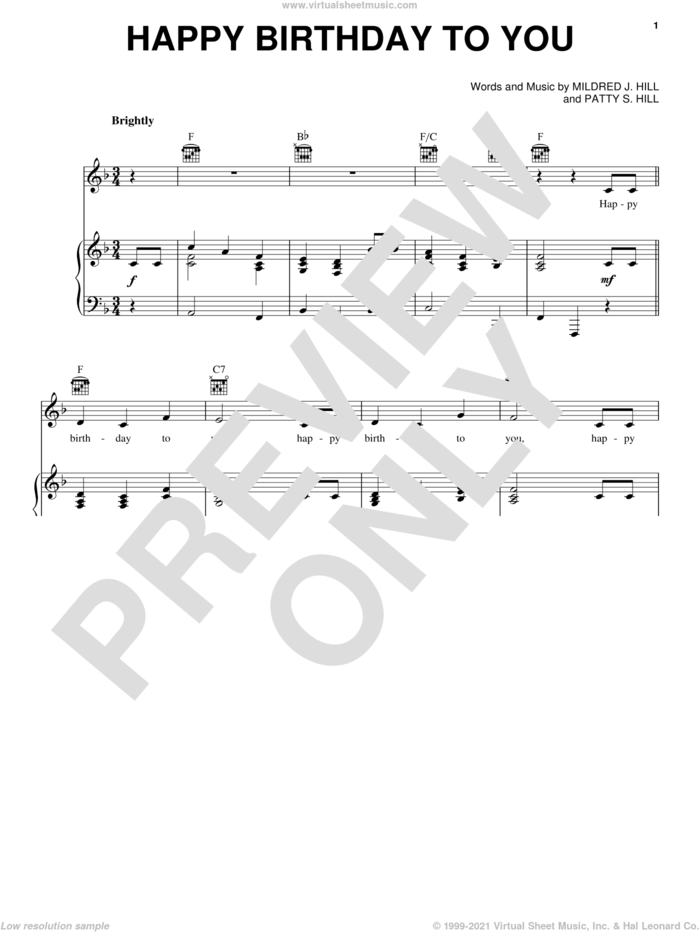 Hill Happy Birthday To You Sheet Music For Voice Piano Or Guitar