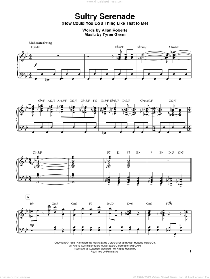 Sultry Serenade (How Could You Do A Thing Like That To Me) sheet music for piano solo (transcription) by Erroll Garner and Tyree Glenn, intermediate piano (transcription)