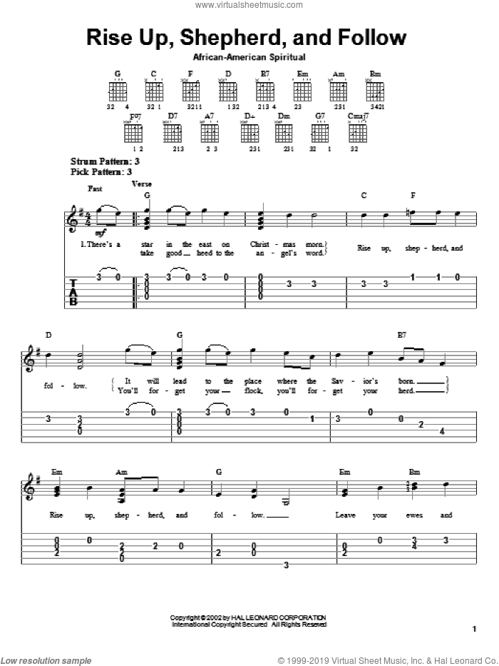 Rise Up, Shepherd, And Follow sheet music for guitar solo (easy tablature), easy guitar (easy tablature)