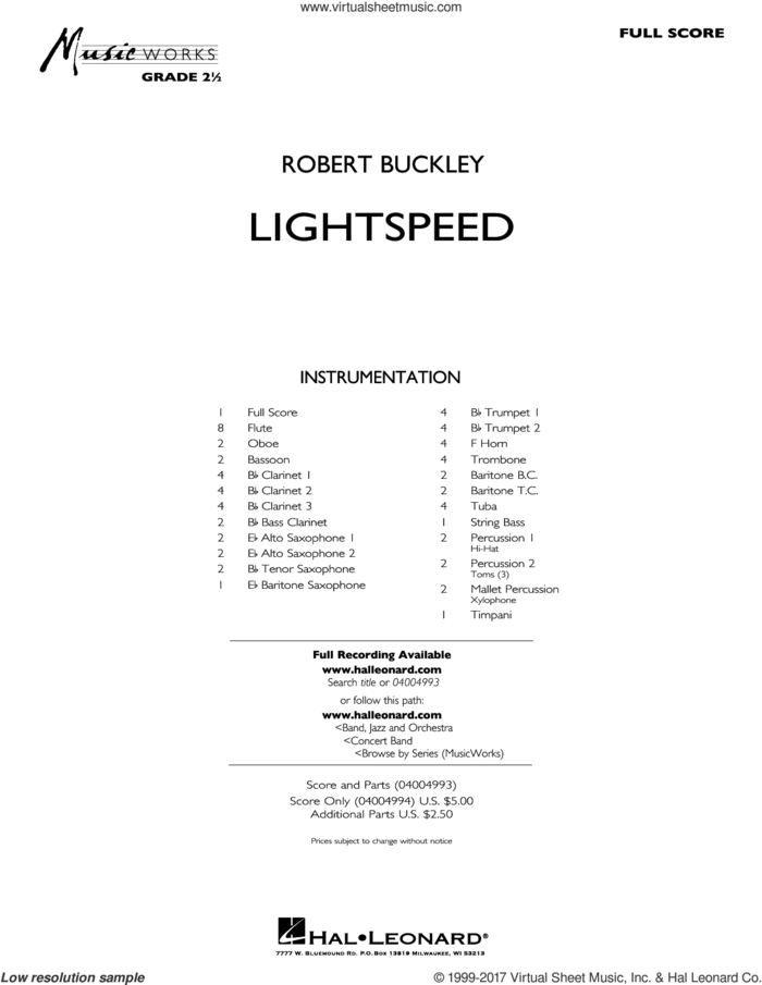 Lightspeed (COMPLETE) sheet music for concert band by Robert Buckley, intermediate skill level