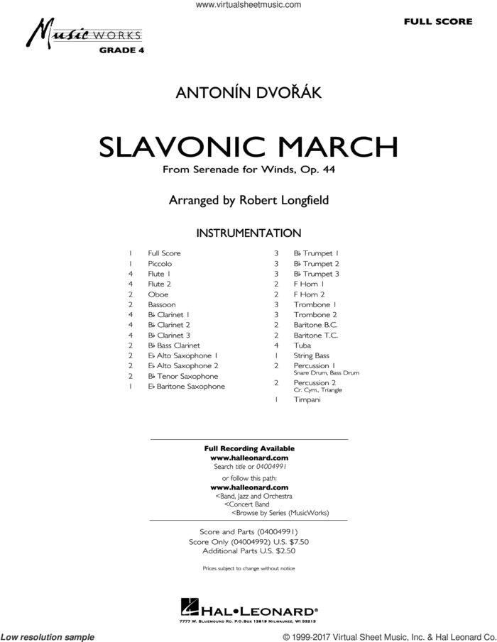 Slavonic March (from Serenade for Winds, Op. 44) (COMPLETE) sheet music for concert band by Robert Longfield and Antonin Dvorak and Antonin Dvorak, classical score, intermediate skill level
