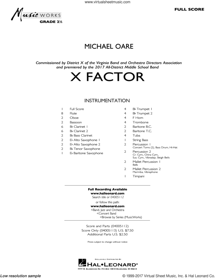 X Factor (COMPLETE) sheet music for concert band by Michael Oare, intermediate skill level