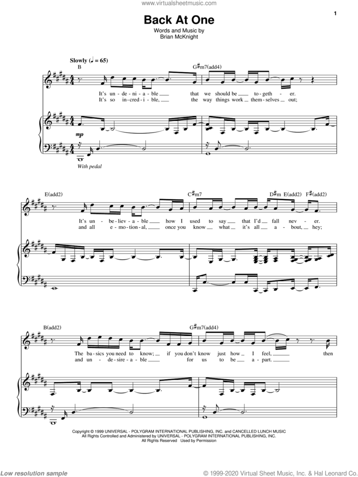 Back At One sheet music for voice and piano by Brian McKnight, wedding score, intermediate skill level