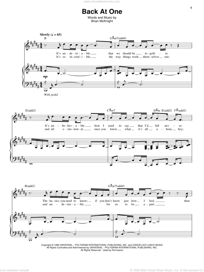 Back At One sheet music for voice and piano by Brian McKnight, wedding score, intermediate skill level