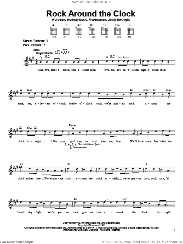 Rock Around The Clock sheet music for guitar solo (chords) by Bill Haley & His Comets, Bill Haley, Jimmy DeKnight and Max C. Freedman, easy guitar (chords)