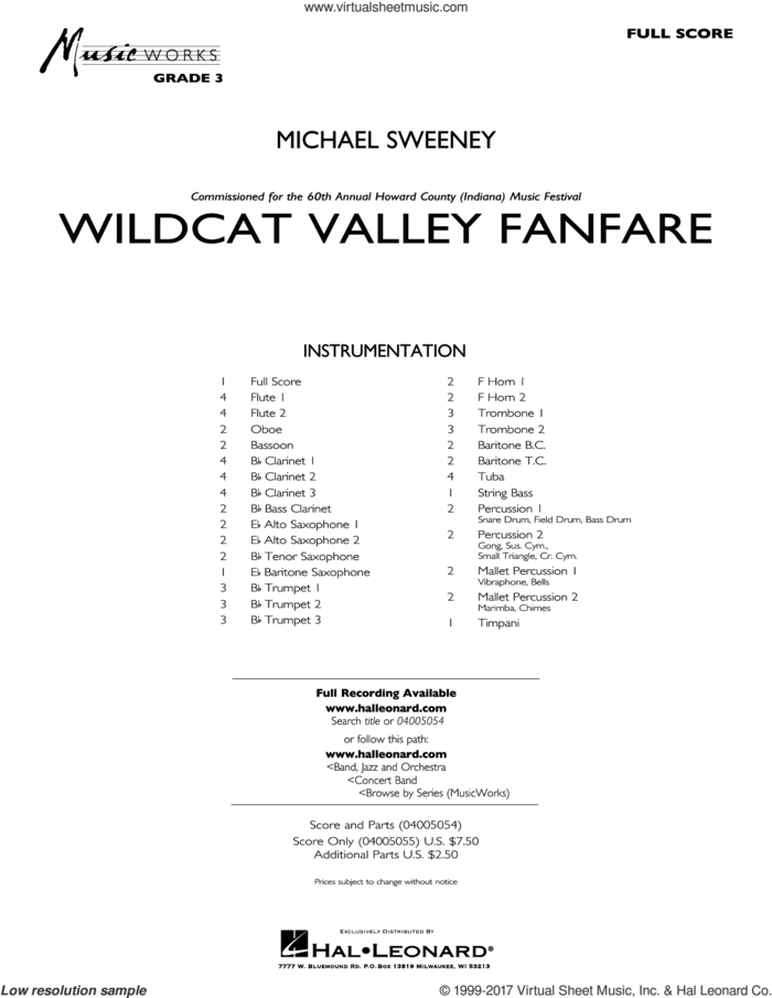 Wildcat Valley Fanfare (COMPLETE) sheet music for concert band by Michael Sweeney, intermediate skill level