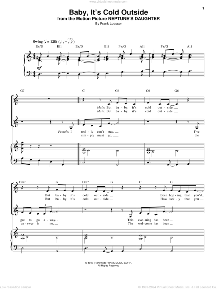 Baby, It's Cold Outside sheet music for voice and piano by Tom Jones & Cerys Matthews, Louis Armstrong and Frank Loesser, intermediate skill level