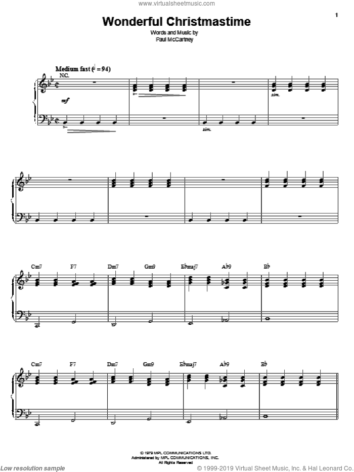 Wonderful Christmastime sheet music for voice and piano by Paul McCartney, intermediate skill level