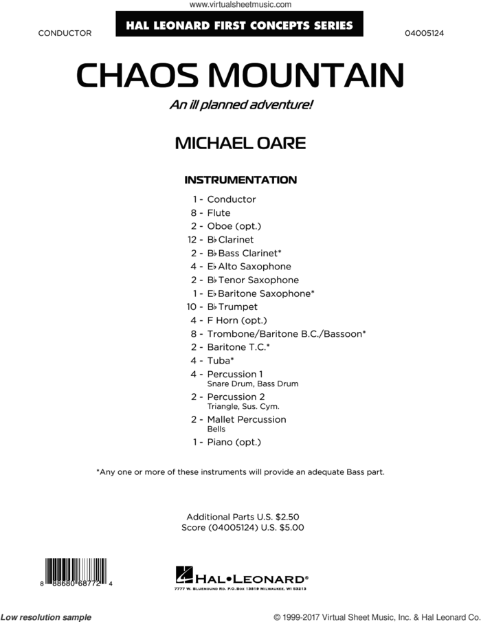 Chaos Mountain (COMPLETE) sheet music for concert band by Michael Oare, intermediate skill level