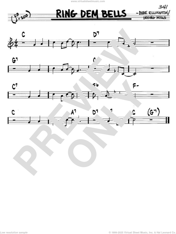 Ring Dem Bells sheet music for voice and other instruments (in C) by Duke Ellington and Irving Mills, intermediate skill level