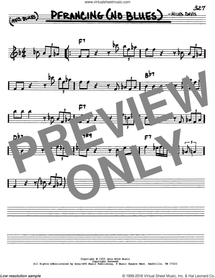 Pfrancing (No Blues) sheet music for voice and other instruments (in C) by Miles Davis, intermediate skill level