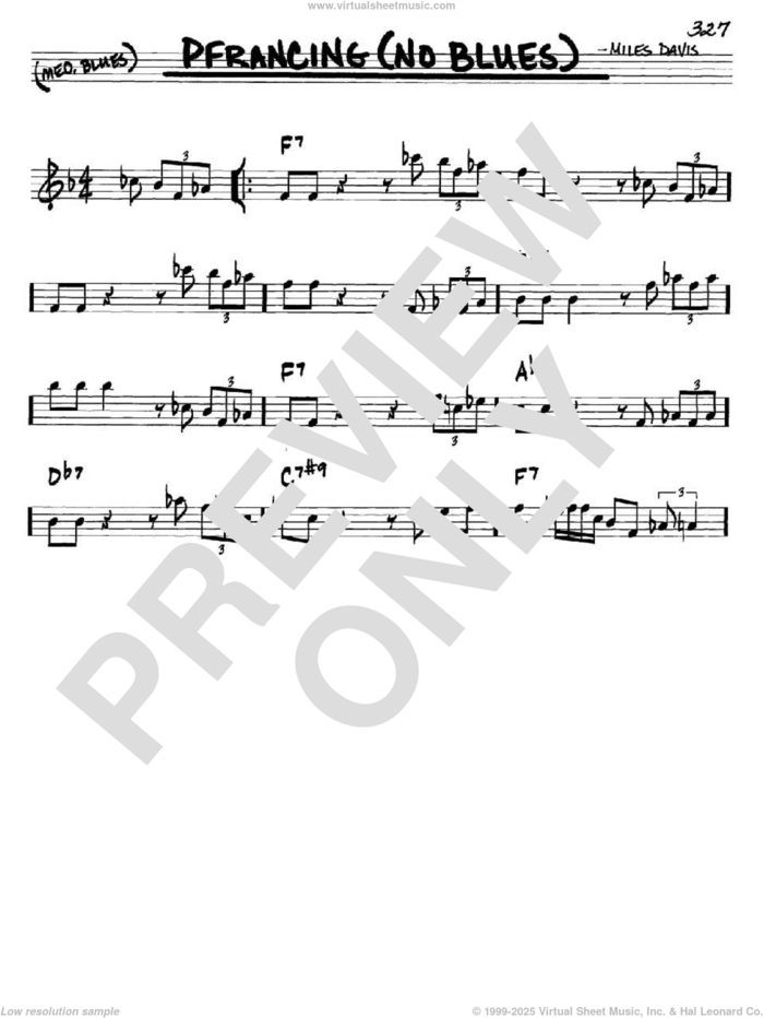 Pfrancing (No Blues) sheet music for voice and other instruments (in C) by Miles Davis, intermediate skill level