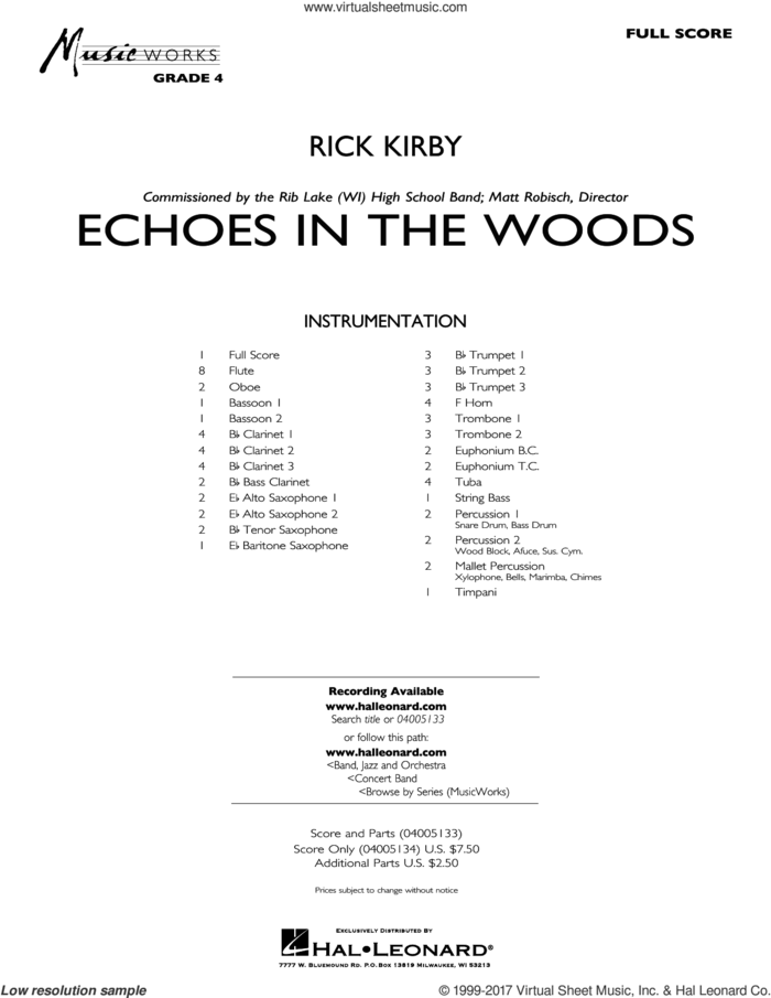 Echoes in the Woods (COMPLETE) sheet music for concert band by Rick Kirby, intermediate skill level