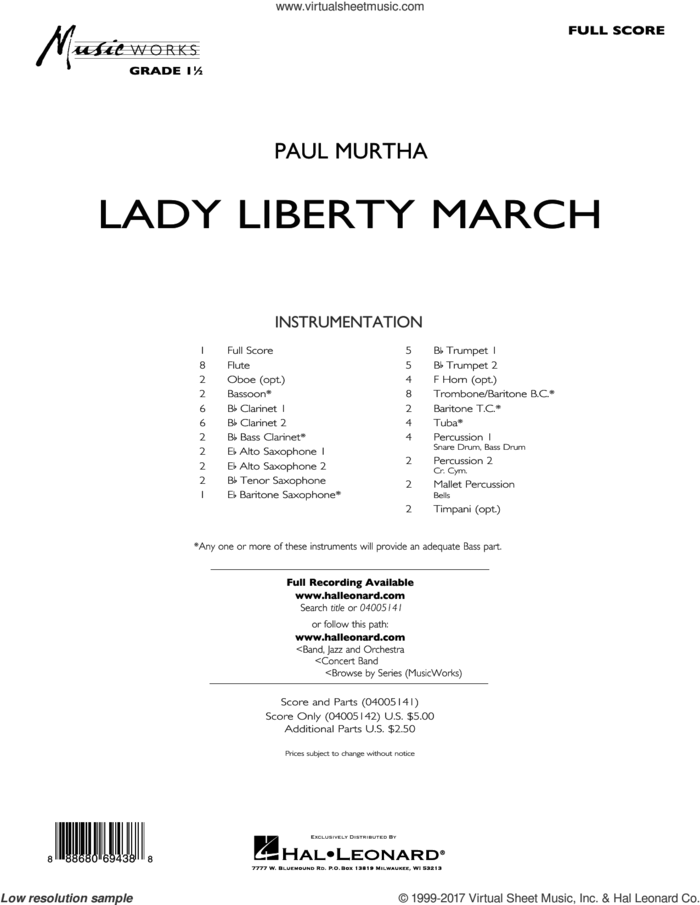 Lady Liberty March (COMPLETE) sheet music for concert band by Paul Murtha, intermediate skill level