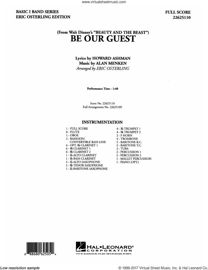 Be Our Guest (COMPLETE) sheet music for concert band by Alan Menken, Eric Osterling and Howard Ashman, intermediate skill level