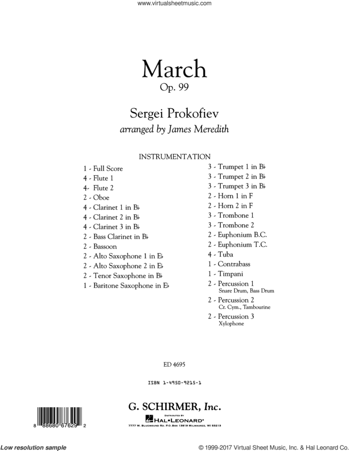 March, Op. 99 (COMPLETE) sheet music for concert band by Sergei Prokofiev and James Meredith, classical score, intermediate skill level