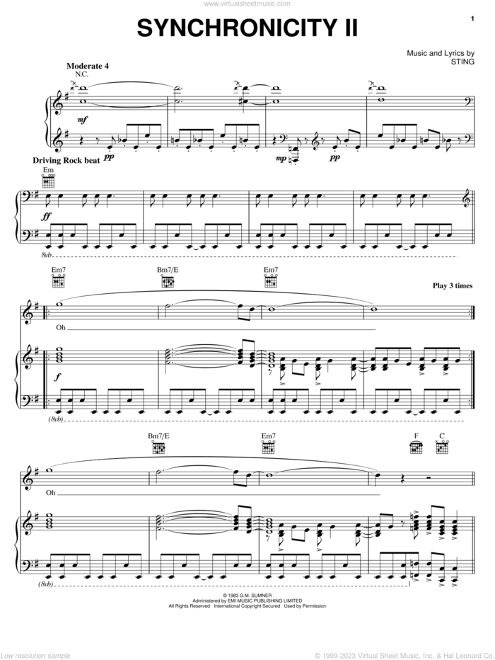 Synchronicity II sheet music for voice, piano or guitar by The Police and Sting, intermediate skill level