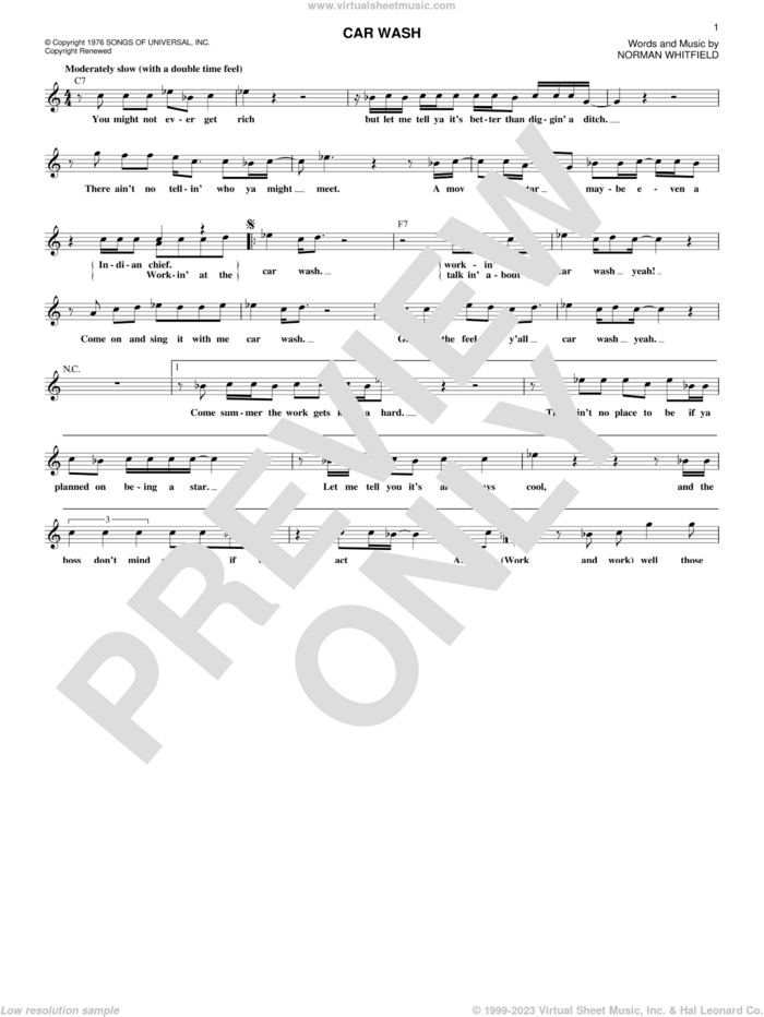 Car Wash sheet music for voice and other instruments (fake book) by Rose Royce and Norman Whitfield, intermediate skill level