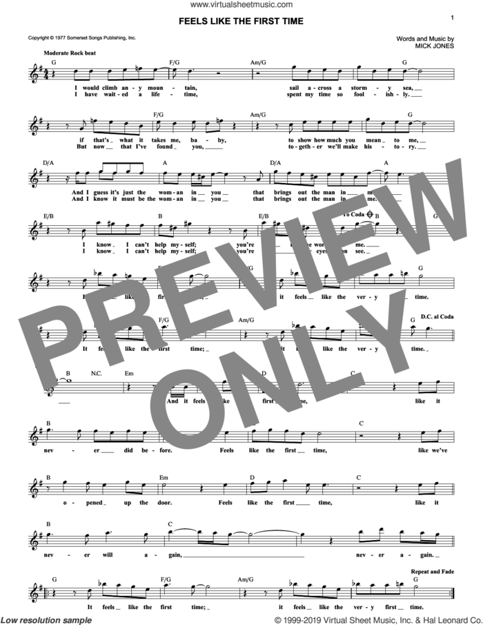 Feels Like The First Time sheet music for voice and other instruments (fake book) by Foreigner and Mick Jones, intermediate skill level