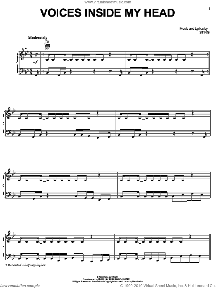 Voices Inside My Head sheet music for voice, piano or guitar by The Police and Sting, intermediate skill level
