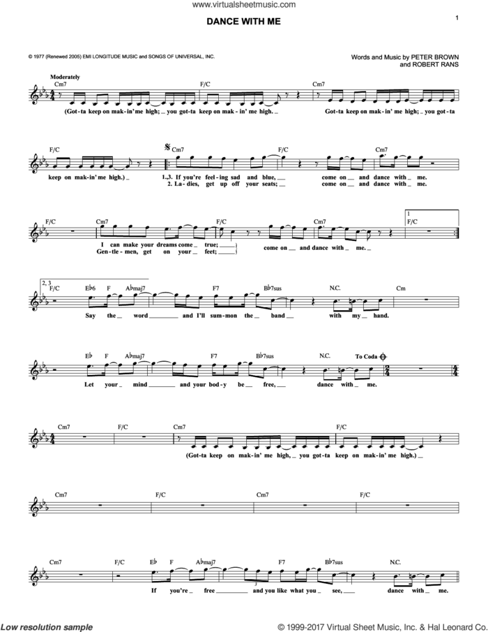 Dance With Me sheet music for voice and other instruments (fake book) by Peter Brown/Betty Wright, Pete Brown and Robert Rans, intermediate skill level