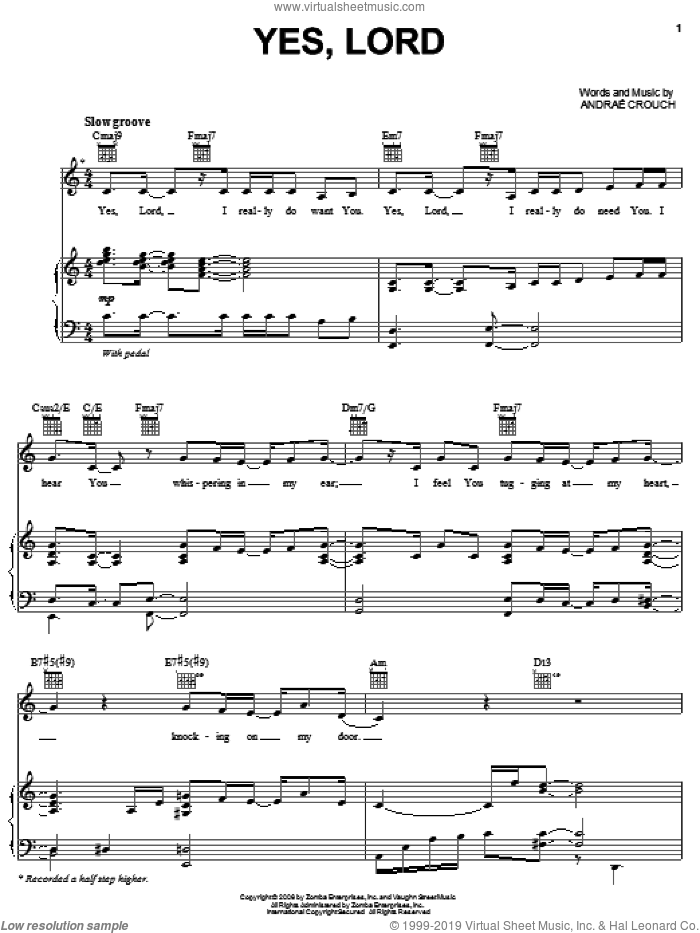 Yes, Lord sheet music for voice, piano or guitar by Andrae Crouch and Andrae Crouch, intermediate skill level