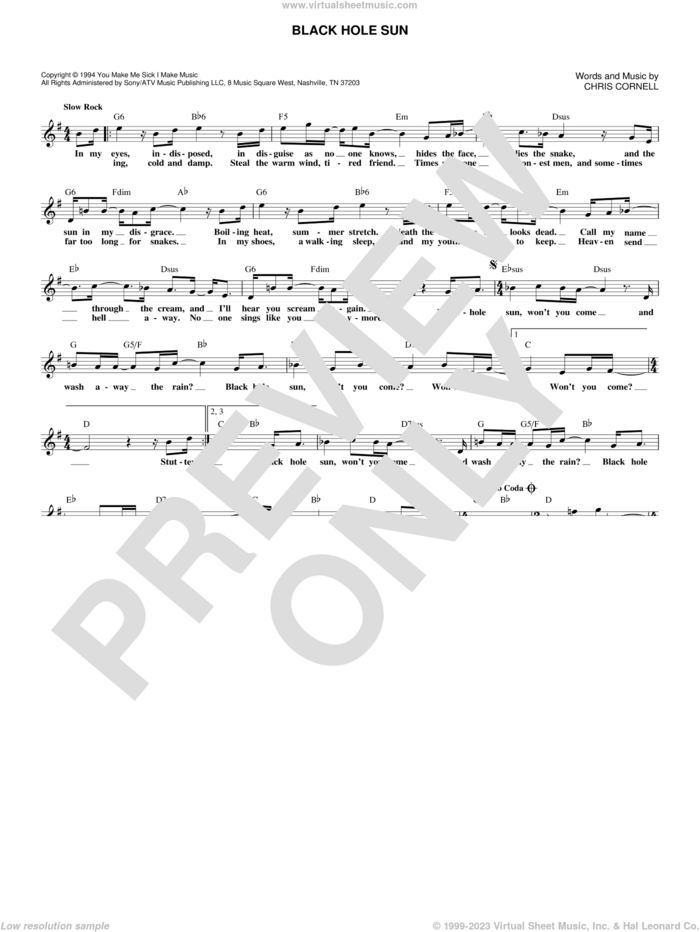 Black Hole Sun sheet music for voice and other instruments (fake book) by Soundgarden and Chris Cornell, intermediate skill level
