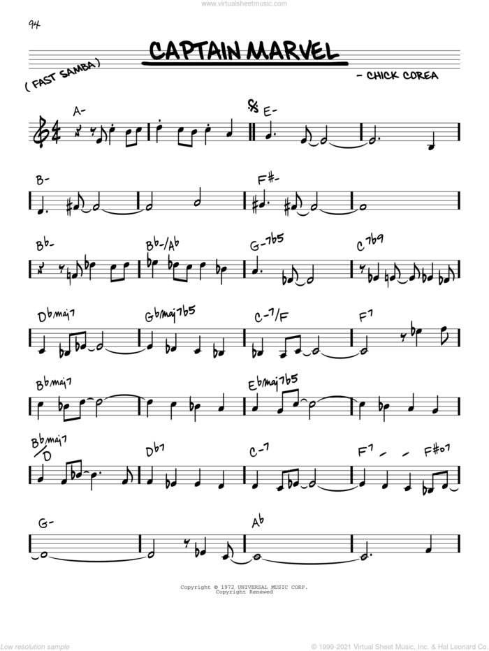 Captain Marvel sheet music for voice and other instruments (in C) by Chick Corea, intermediate skill level