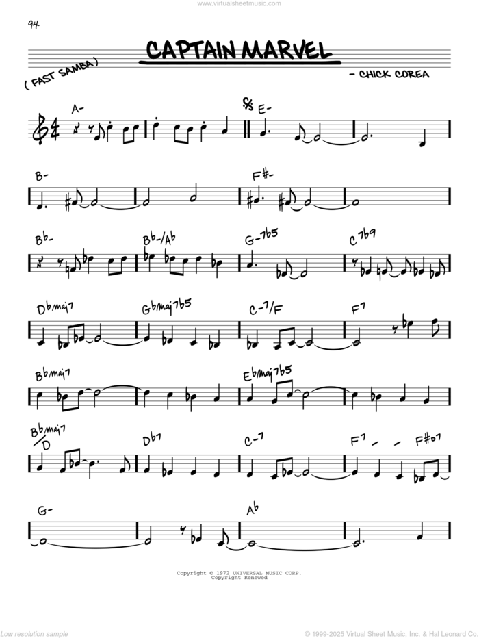 Captain Marvel sheet music for voice and other instruments (in C) by Chick Corea, intermediate skill level