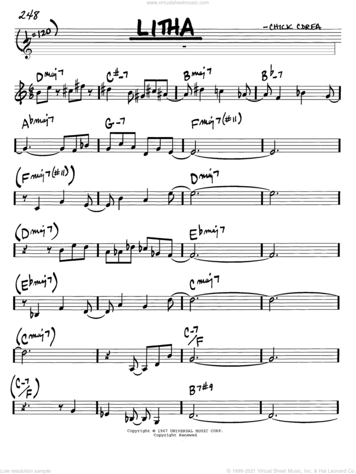 Litha sheet music for voice and other instruments (in C) by Chick Corea, intermediate skill level