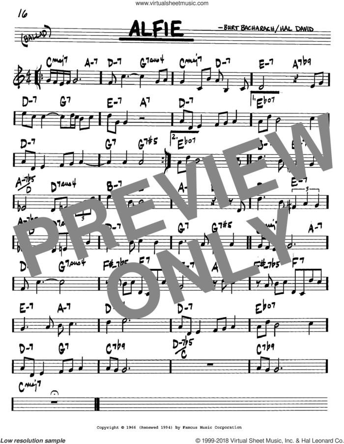 Alfie sheet music for voice and other instruments (in C) by Bacharach & David, Burt Bacharach and Hal David, intermediate skill level