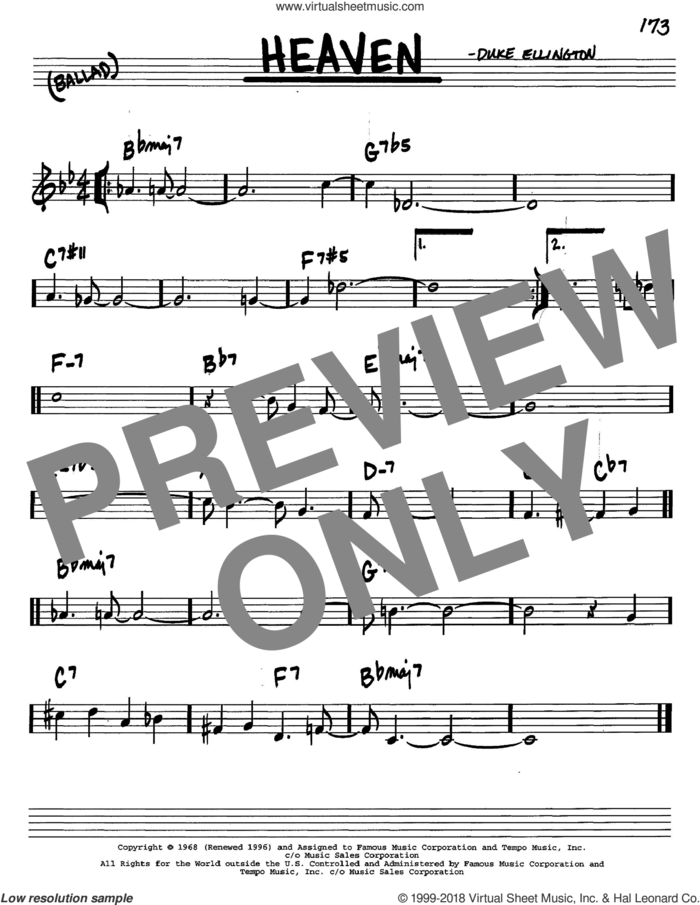 Heaven sheet music for voice and other instruments (in C) by Duke Ellington, intermediate skill level