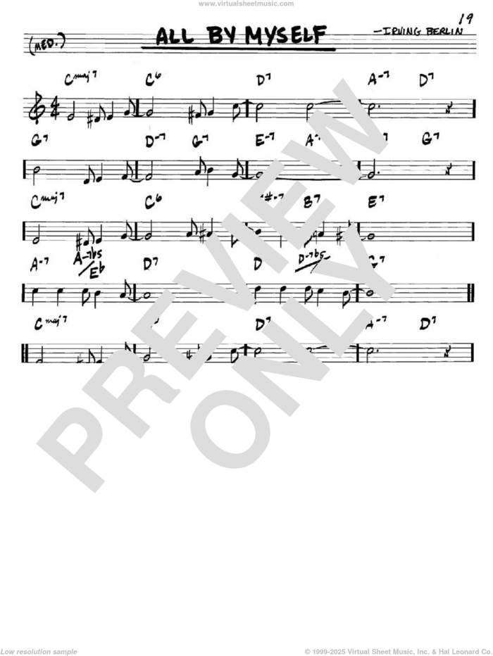 All By Myself sheet music for voice and other instruments (in C) by Irving Berlin, intermediate skill level