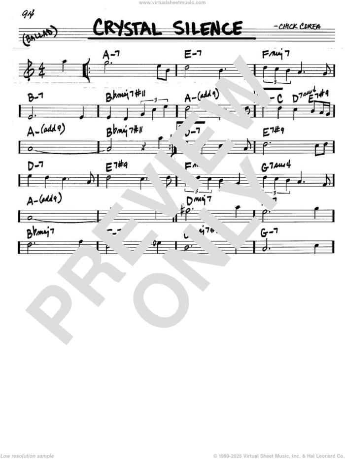 Crystal Silence sheet music for voice and other instruments (in C) by Chick Corea and Neville Potter, intermediate skill level