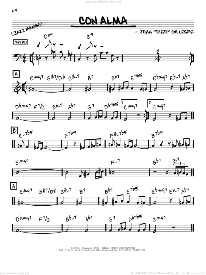 Con Alma sheet music for voice and other instruments (in C) by Dizzy Gillespie, intermediate skill level